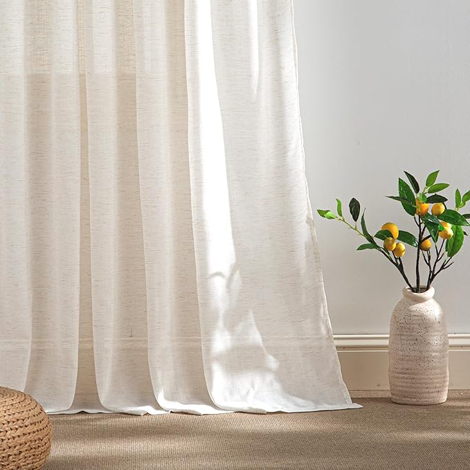 RYB HOME Ivory Sheer Curtains for Living Room, Linen Blend Filter Sunlight - Image 5
