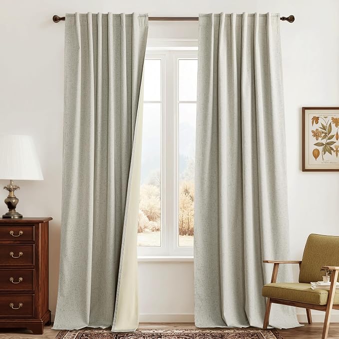 RYB HOME 100% Blackout Linen Curtains 84 inches Long 2 Panels Set, Thermal by RYBHOME
