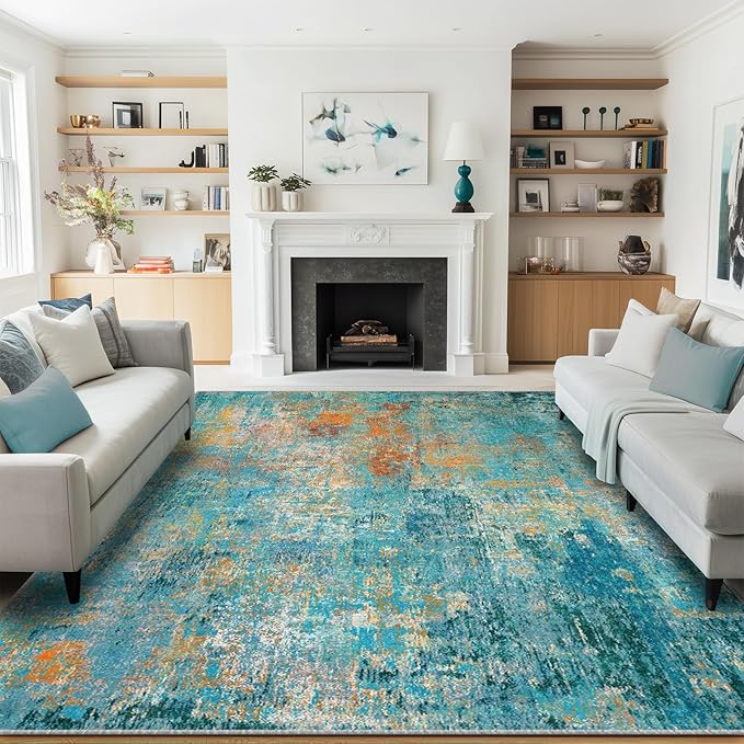 Washable Area Rugs 8'x10' Non-Slip Modern Abstract Soft by RELEANY