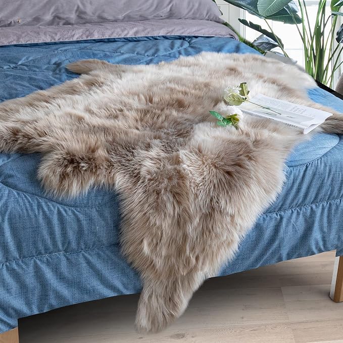 Carvapet Soft Fur Rugs Fake Reindeer Hide Area Rug Fluffy Faux Fur Carpet - Image 5