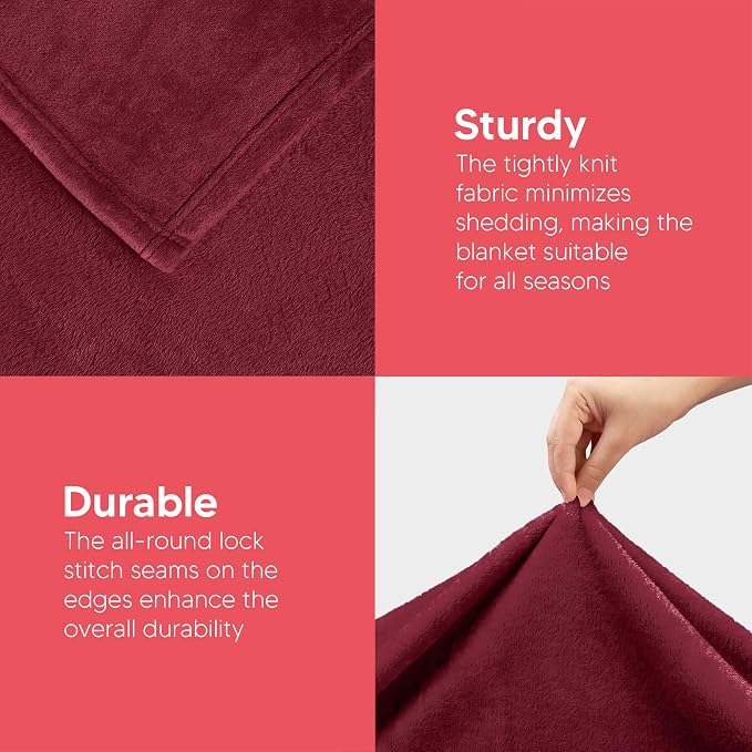 Utopia Bedding Soft Fleece Bed Blanket Throw Size Burgundy | Microfiber Plush - Image 5