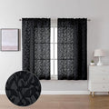 Lecloud Leia Jacquard Textured Black Semi Sheer Curtains 45 Inch Length 2 Panels by Lecloud