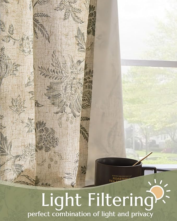 jinchan Lined Linen Floral Curtains - Image 3