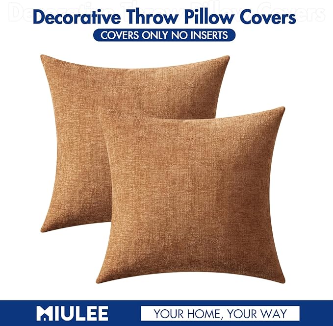 MIULEE Pack of 2 Brown Throw Pillow Covers 18x18 Inch Soft Chenille Pillow - Image 6