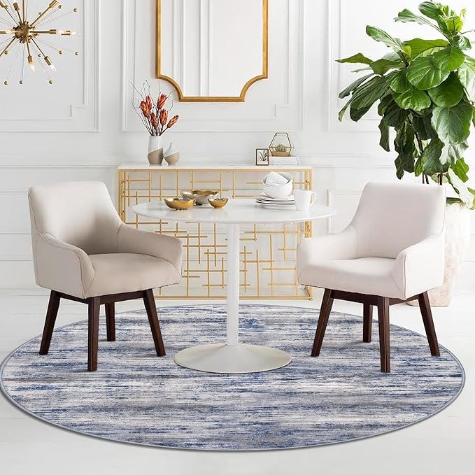 KOZYFLY Modern Abstract Round Washable Rug 5Ft, Non-Slip Soft Kitchen Bathroom - Image 3