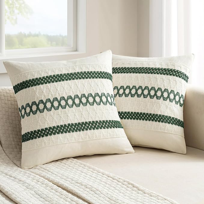 MIULEE Set of 2 Dark Green Boho Christmas Decorative Pillow Covers 20x20 Inch - Image 6