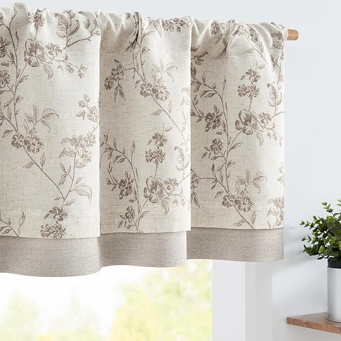 jinchan Linen Kitchen Valance for Windows 16 Inch Floral Double Layer Valance by JINCHAN