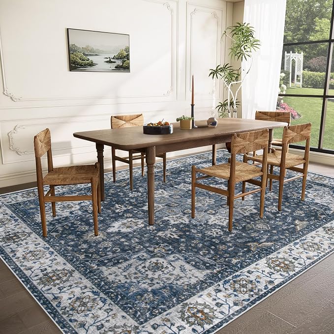 Area Rug 8x10 Washable Rug, Vintage Boho Medallion Rugs Non-Slip Soft Low Pile - Image 3