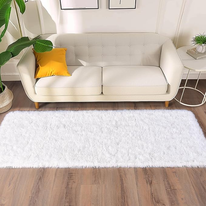 Soft Runner Rugs for Bedroom Hallways, 2x6 White Fluffy Shag Throw Area Rug Non - Image 3
