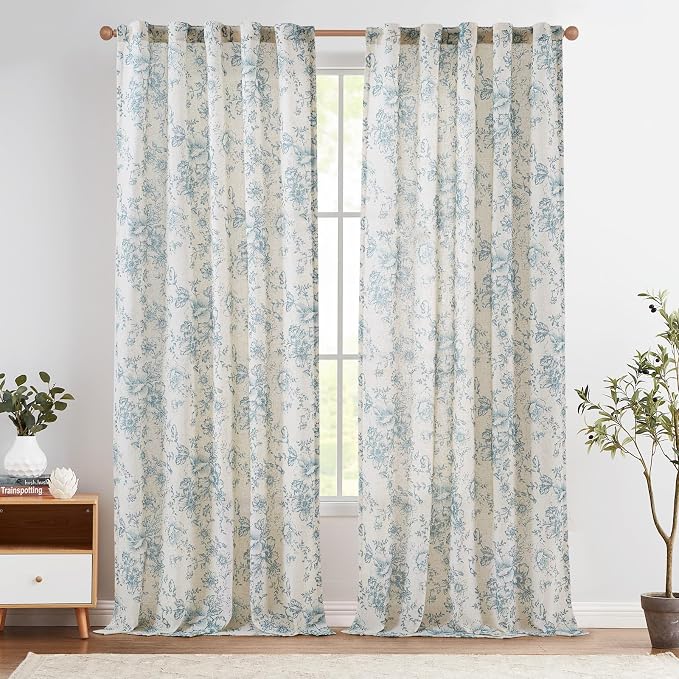 jinchan Linen Blend Curtain Floral Curtains by JINCHAN