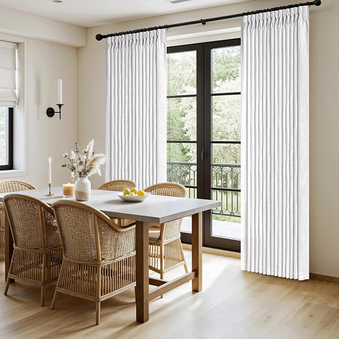 MIULEE Pinch Pleated White Thick Linen Curtains 102 Inches Long 2 Panels - Image 3