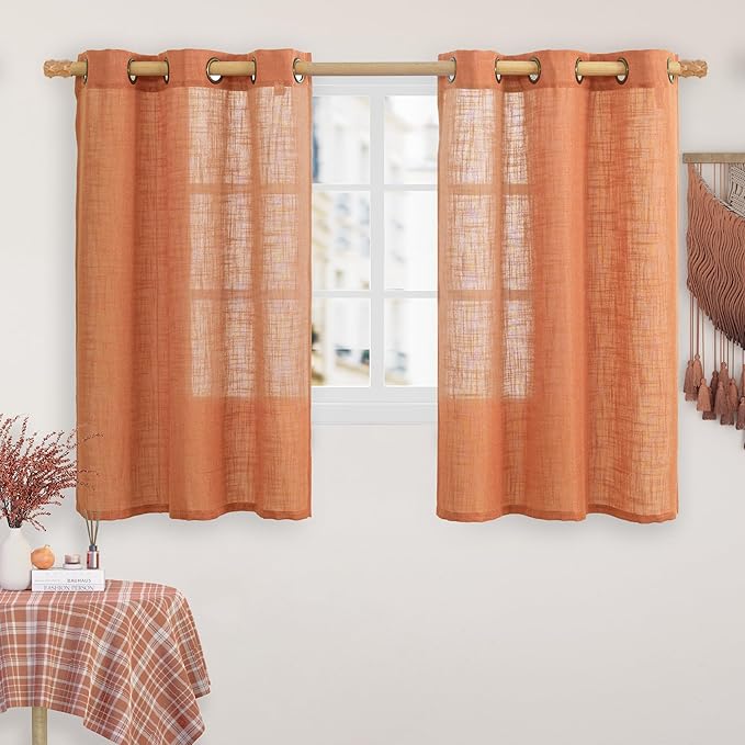 LAMIT Burnt Orange Linen Curtains 48 Inch Length by LAMIT