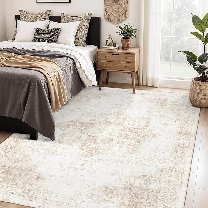 Area Rug 5x7 Washable Rug, Vintage Boho Medallion Rugs Non-Slip Soft Low Pile - Image 2