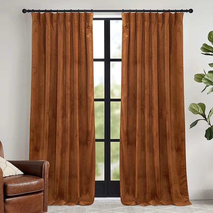 RYB HOME Orange Velvet Curtains 102 inches by RYBHOME