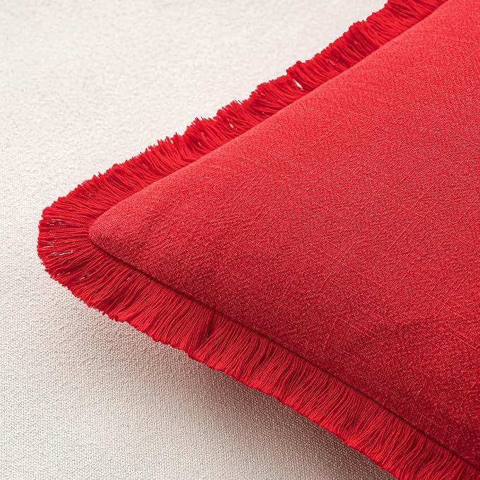 MIULEE Decorative Throw Pillow Covers Neutral Linen Fringe Throw Pillows Set of - Image 3