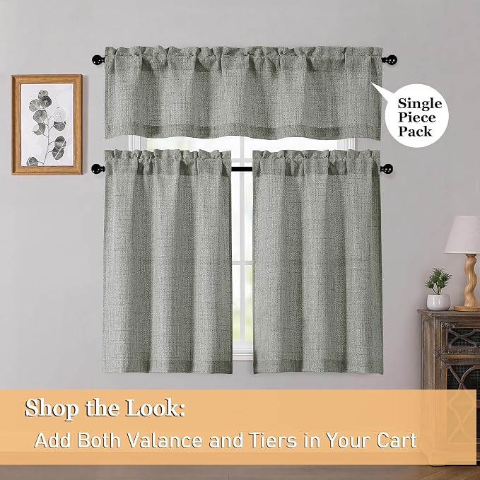 OWENIE Dark Grey Valances for Windows 1 Pcs, Light Filtering Textured Farmhouse - Image 6
