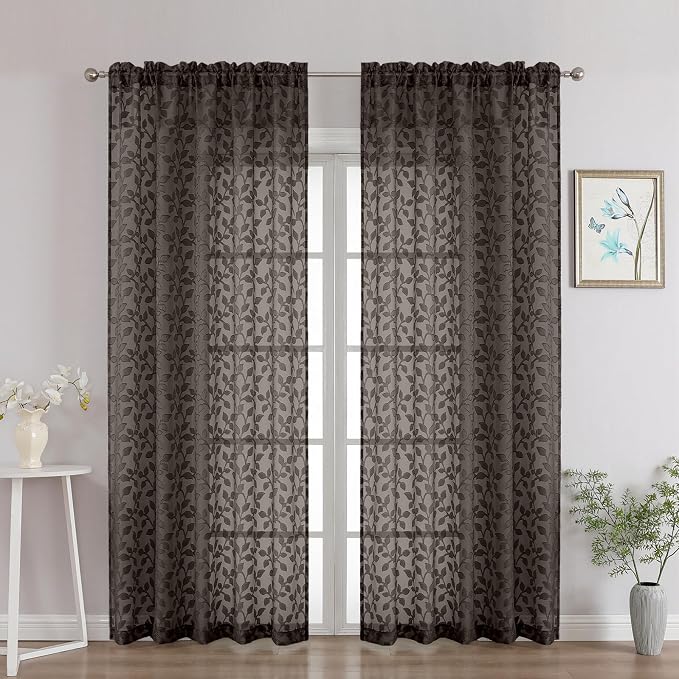 Chyhomenyc Chocolate Sheer Curtains 84 Inch Length 2 Panels Set, Light by Chyhomenyc