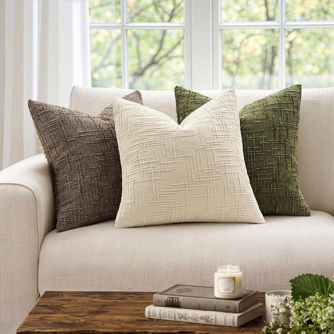 MIULEE Chenille Textured Euro Throw Pillow Covers Cream White 26x26 | Set of 2 - Image 5