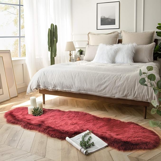 Ashler Faux Fur Rug, Deep Red Area Rugs, Fluffy Sheepskin Fur Rug, Fuzzy Ultra - Image 2