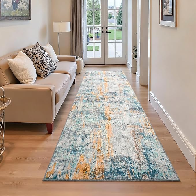 2x6 Rug Runners for Hallways Kitchen Runner Rug Non Slip Washable Blue Long by OmpaaHomeDecor