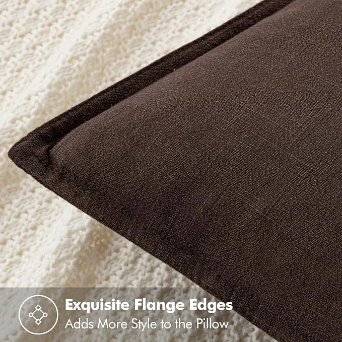MIULEE Decorative Linen Euro Sham Pillow Covers 24x24 Dark Brown Boho Farmhouse - Image 2