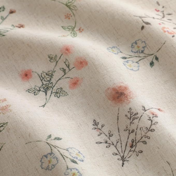 Boho Floral 100% Blackout Curtains 63 Inch Length 2 Panels Set, Linen Texture - Image 2
