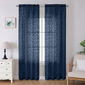 Lecloud Leia Jacquard Textured Navy Blue Sheer Curtains 96 Inches Long 2 Panels by Lecloud