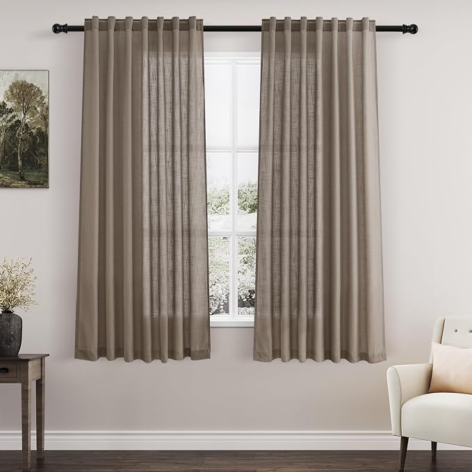 Nanspring Dark Taupe Linen Curtains 63 Inches Length 2 Panels Set by Nanspring