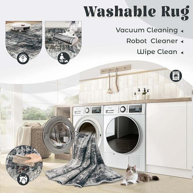 2x7 Runner Rug for Hallway, Washable Modern Abstract Runner Rugs Neutral Soft - Image 5