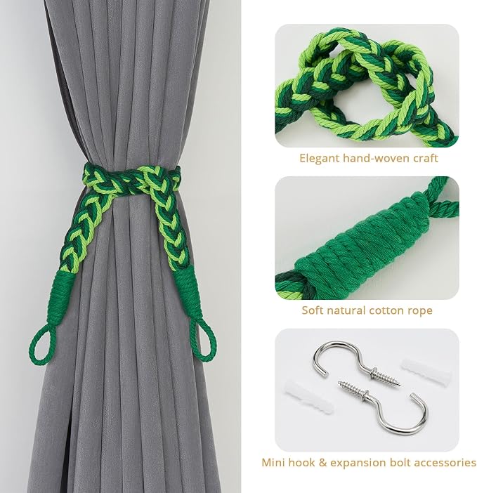 NICEEC 4 Pack Natural Cotton Rope Curtain Tiebacks Elegant Boho Style - Image 2