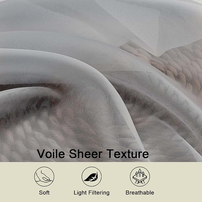 Kitchen Curtains 24 Inch Length Tier 2 Pieces, Light Grey Sheer Curtain Solid - Image 3