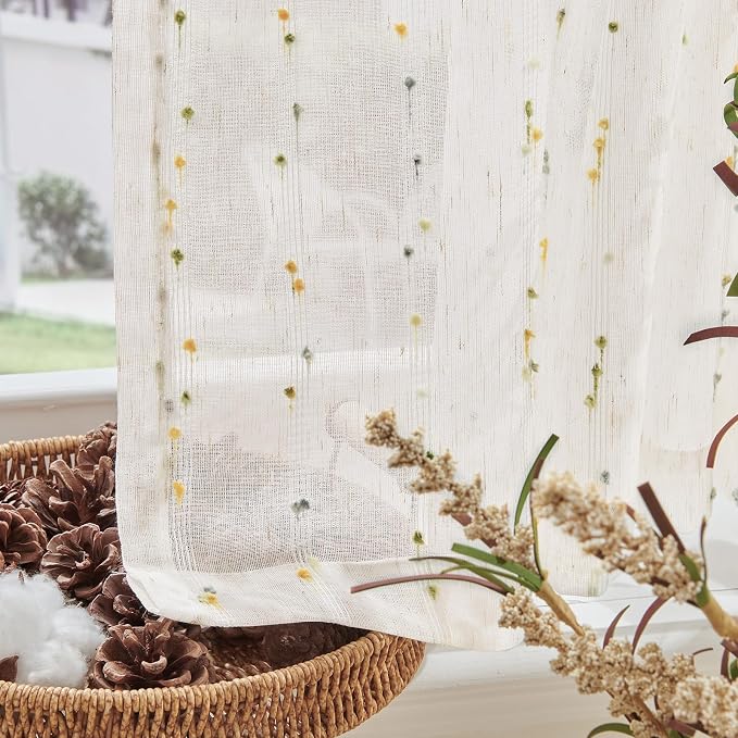 jinchan Valance Curtains for Windows 16 Inch Colorful Mini Pom-Pom Country - Image 9