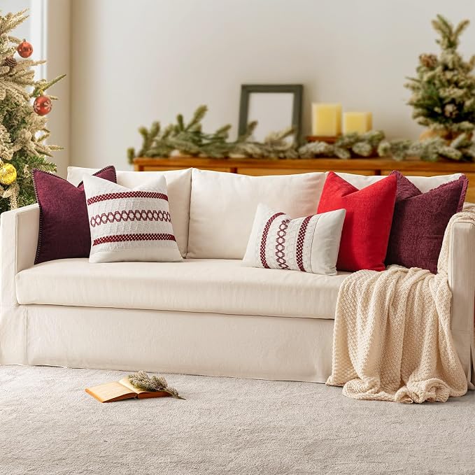 MIULEE Decorative Couch Throw Pillow Covers 16x16 Inch Burgundy Red 2 Pack | - Image 6
