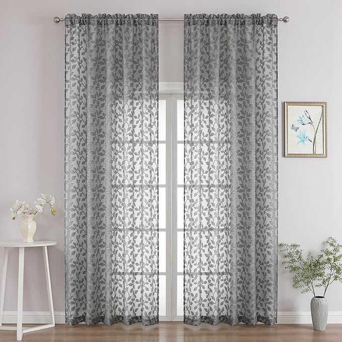 Chyhomenyc Charcoal Grey Sheer Curtains 96 Inch Length 2 Panels Set, Light by Chyhomenyc