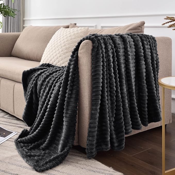BEDELITE Fleece Throw Blanket for Couch – 3D Ribbed Jacquard Soft and Warm - Image 5