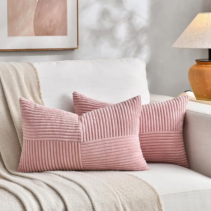 Fancy Homi 2 Packs Blush Pink Lumbar Decorative Throw Pillow Covers 16x26 Inch by Fancy+Homi