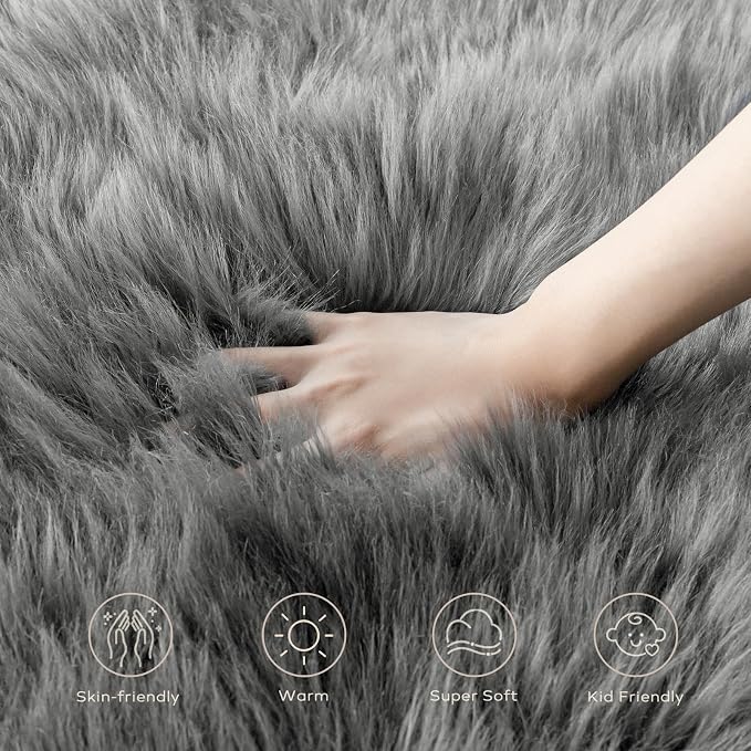 Ashler Faux Fur Rug, Fluffy Shaggy Area Rug Ultra Soft 2.3 x 3.3 Feet Sheepskin - Image 7