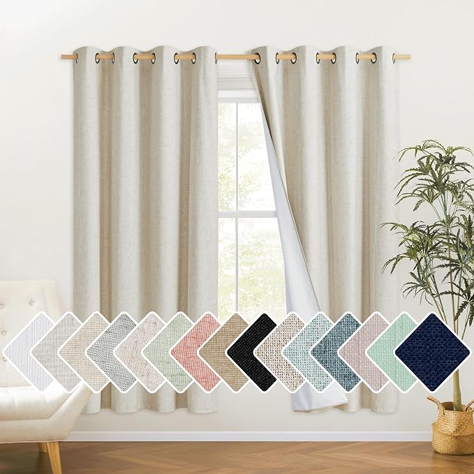 NICETOWN Natural Bedroom Full Blackout Linen Curtain Panels Set of 2, Cold by NICETOWN