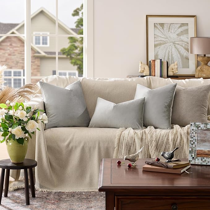 GIGIZAZA Big Velvet Pillow Covers 26x26 Silver Grey Pack of 2 Square Modern - Image 2