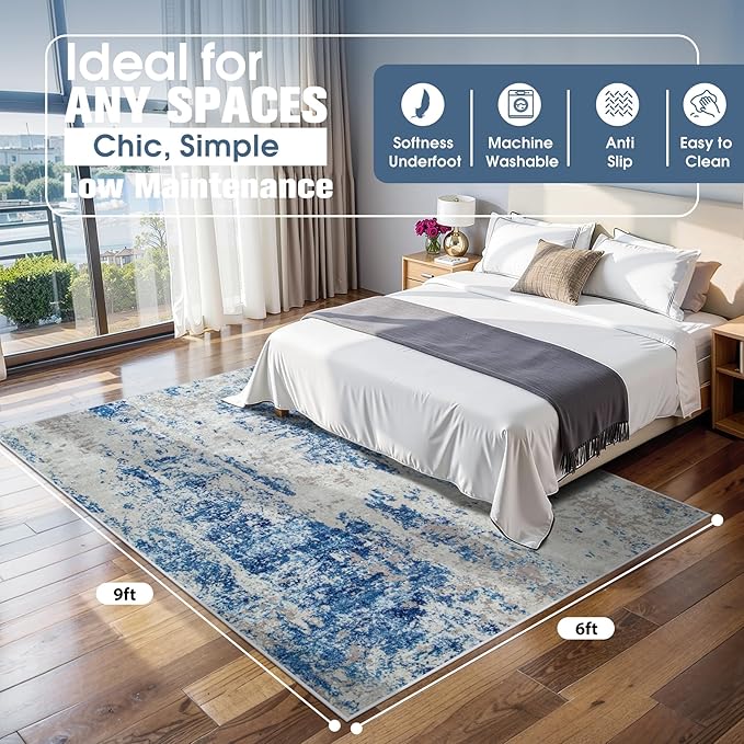 6x9 Area Rugs for Living Room Rug Washable: Abstract Rug for Dining Room - Image 2