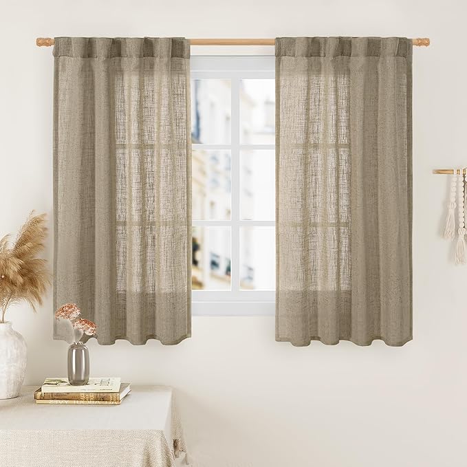 LAMIT Linen Curtains 48 Inch Length 2 Panels, Light Filtering Panels Back Tab by LAMIT