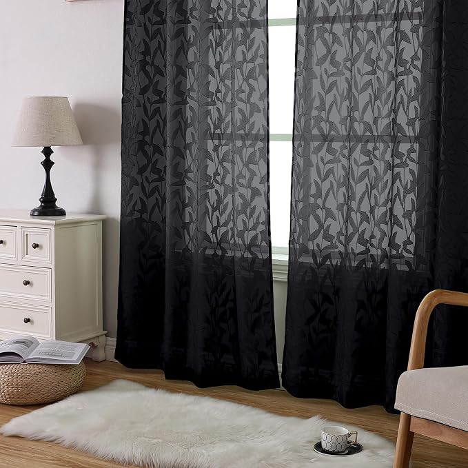 Lecloud Leia 2 Panels Sheer Black Curtains - Image 9