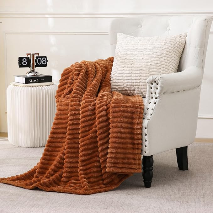 Burnt Orange Fleece Throw Blanket 108”×90” - Image 3