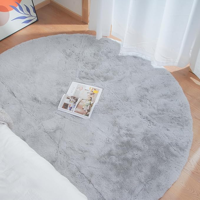 ORINOVA Grey Round Rug 3ft Machine Washable Shaggy Area Rugs - Image 4