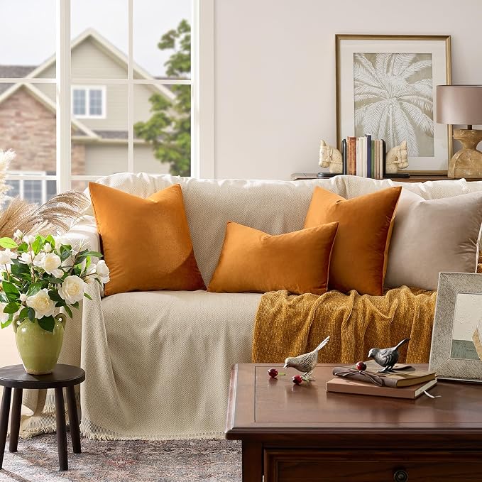 GIGIZAZA Cinnamon Orange Velvet Decorative Throw Pillow Covers - Image 2
