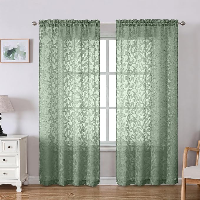 Lecloud Leia Sage Green Sheer Curtains 78 Inches Long 2 Panels, Privacy Airy by Lecloud