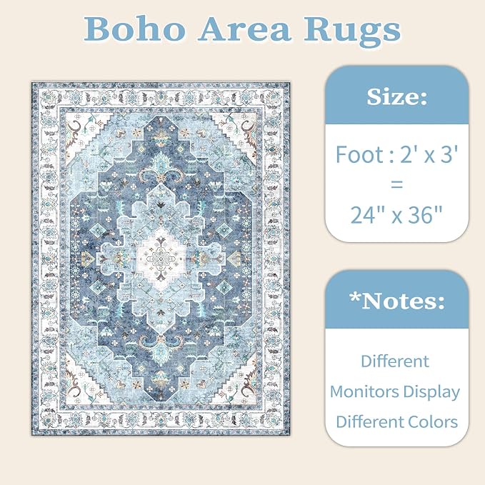 SERISSA Boho Rugs for Entryway, 2x3 Blue Entryway Rug Non-Slip Washable Small - Image 6