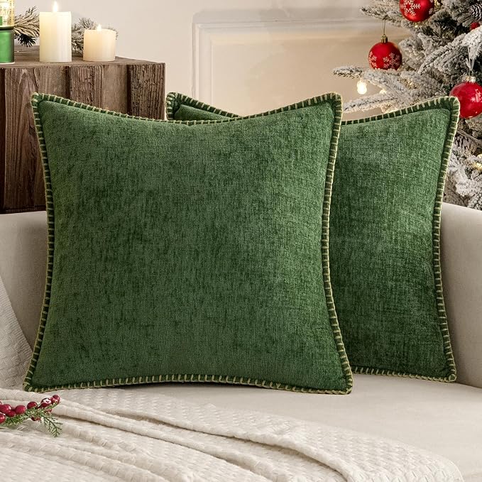 MIULEE Pack of 2 Pillow Covers 20x20 Inch Moss Green Farmhouse Decorative Throw - Image 7