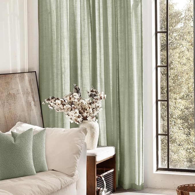 Linen Blend Sage Green Curtains 90 inch Length 2 Panels - Image 4