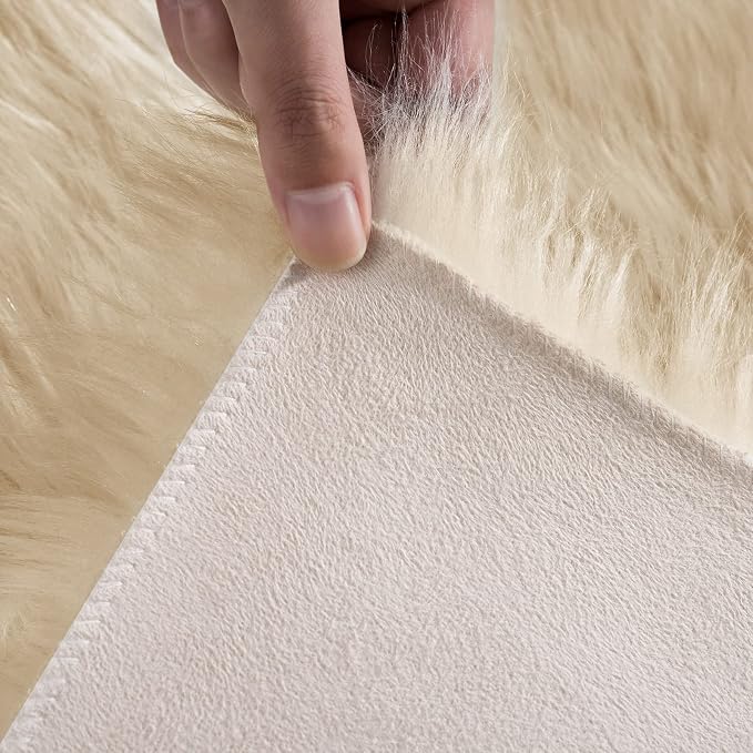 Ciicool Beige Fluffy Round Fur Area Rug - Image 4